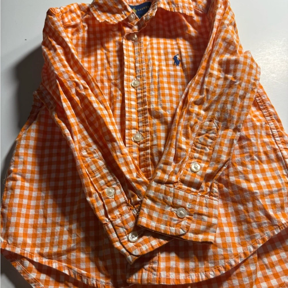 Ralph Lauren Gingham Shirt & US Polo Assn Sweater‎ Bundle Boys 24M Orange Grey